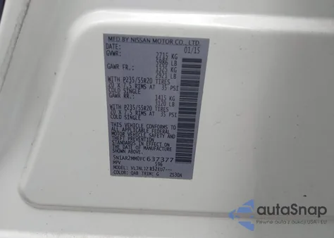 2015 Nissan Pathfinder Platinum from USA, damaged, VIN 5N1AR2MM0FC637377